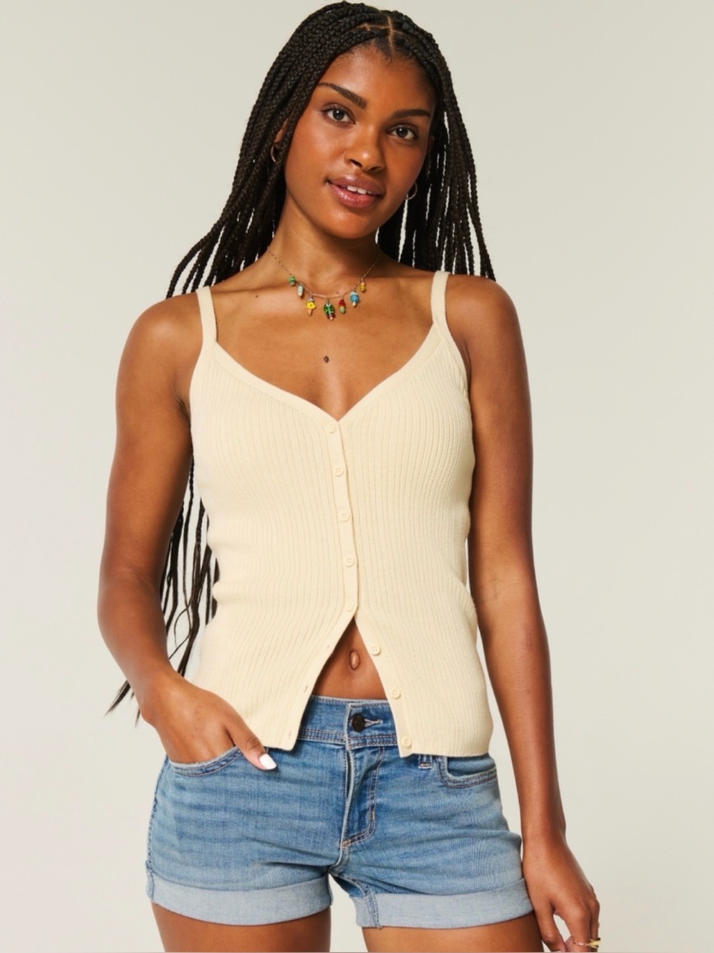 Hollister Sweater Knit Button Front Tank - M
